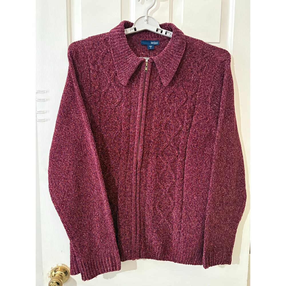 Basic Editions Chenille Zip-Up Sweater (3X)